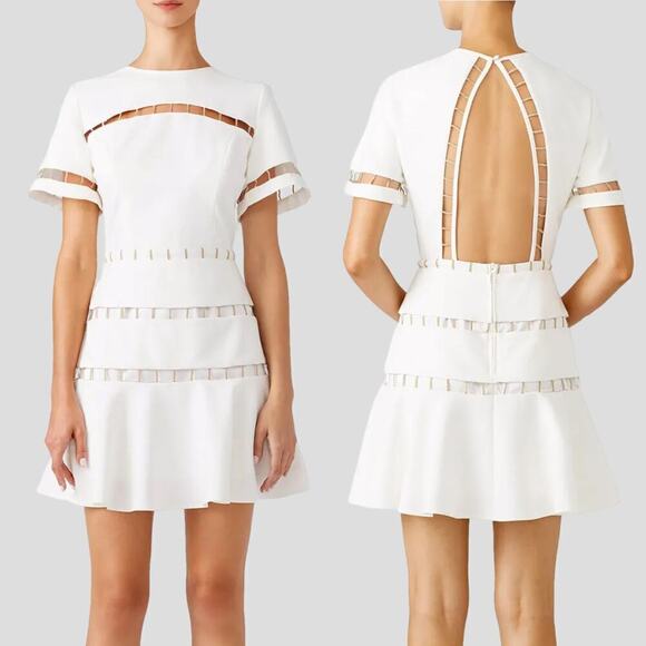 Finders Keepers Talisman Dress Metallic Ladder Cutout Open Back Mini Ivory Small - Picture 1 of 5